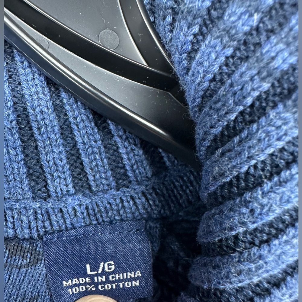Tommy Bahama Men's Large Blue Cotton Quarter Zip Sweater Diamond Cable Knit - Picture 4 of 9